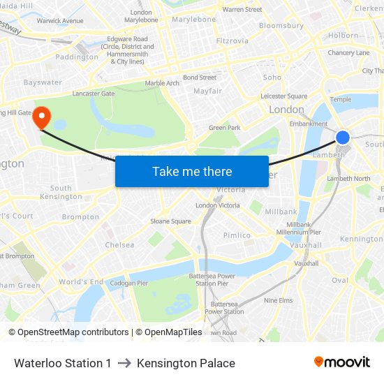 Waterloo Station 1, Waterloo to Kensington Palace map