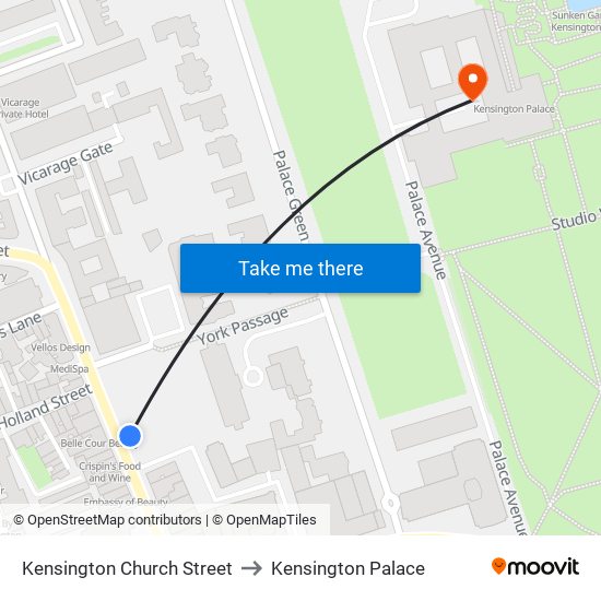 Kensington Church Street to Kensington Palace map
