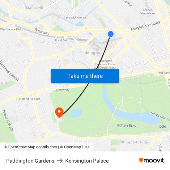 Paddington Exchange to Kensington Palace map