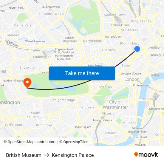 British Museum to Kensington Palace map