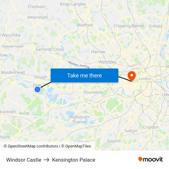 Windsor Castle to Kensington Palace map