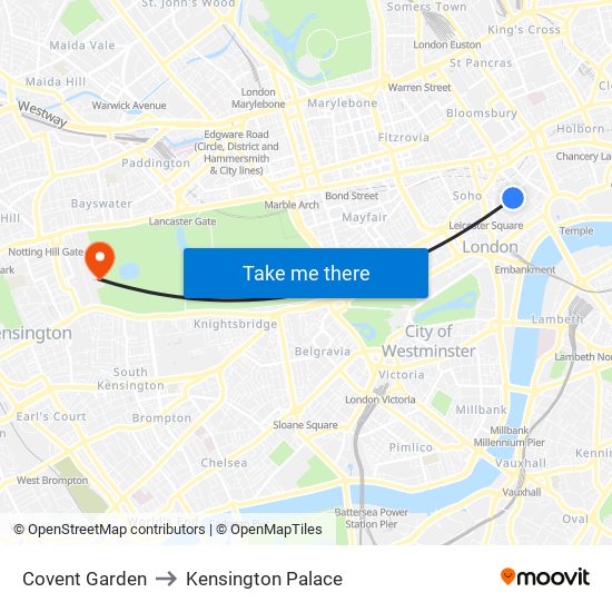 Covent Garden to Kensington Palace map