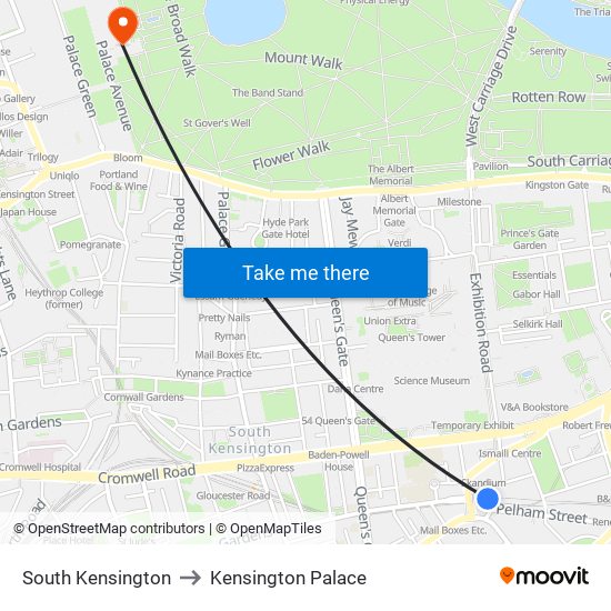 South Kensington to Kensington Palace map