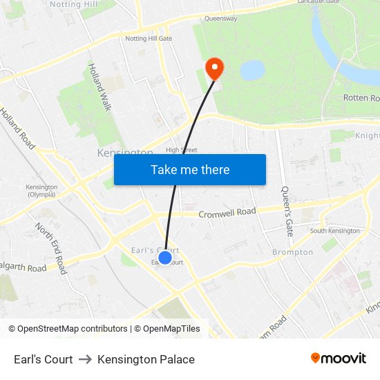 Earl's Court to Kensington Palace map