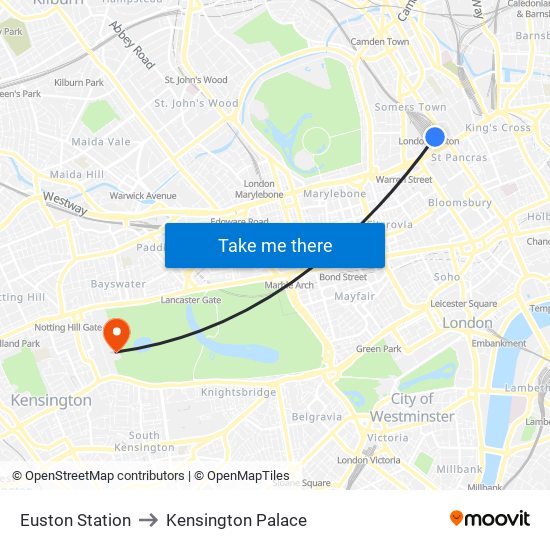 Euston Station to Kensington Palace map