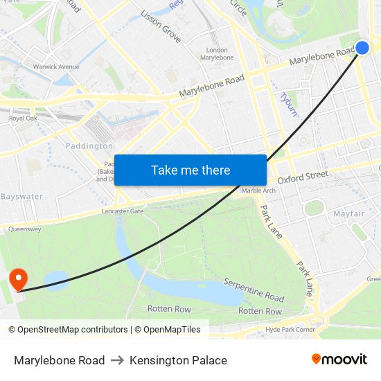 Marylebone Road to Kensington Palace map