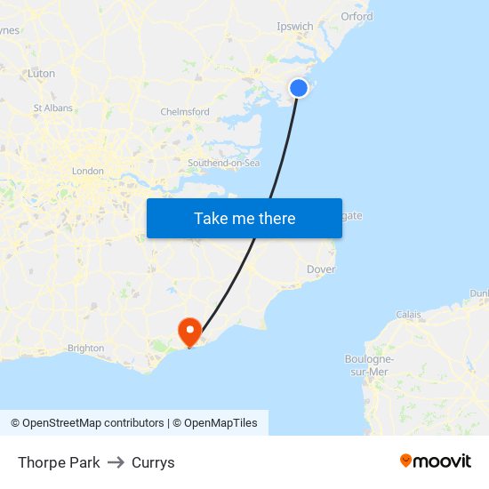 Thorpe Park to Currys map