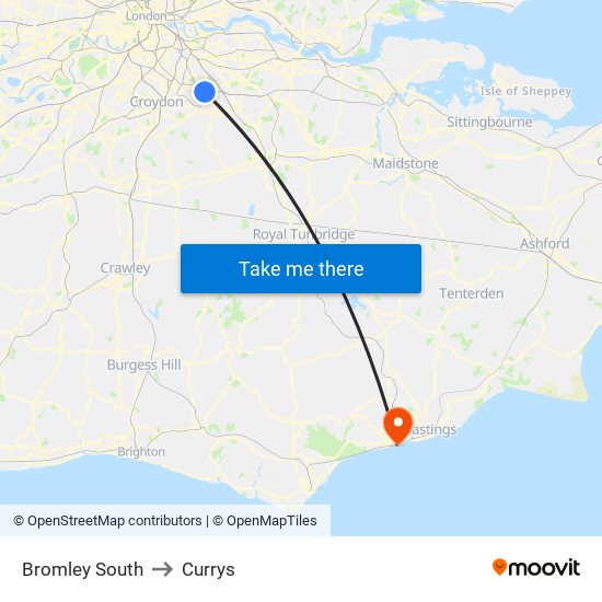 Bromley South to Currys map