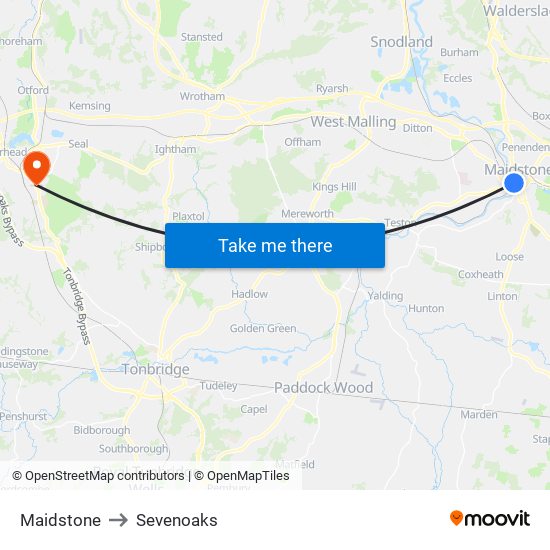 Maidstone to Sevenoaks map