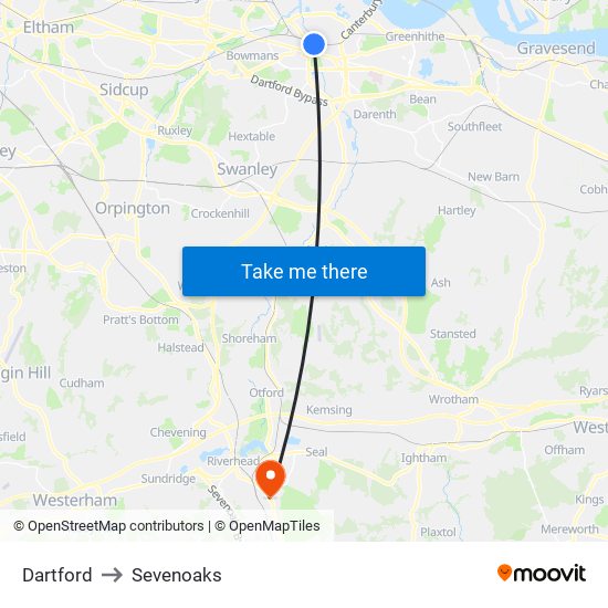 Dartford to Sevenoaks map