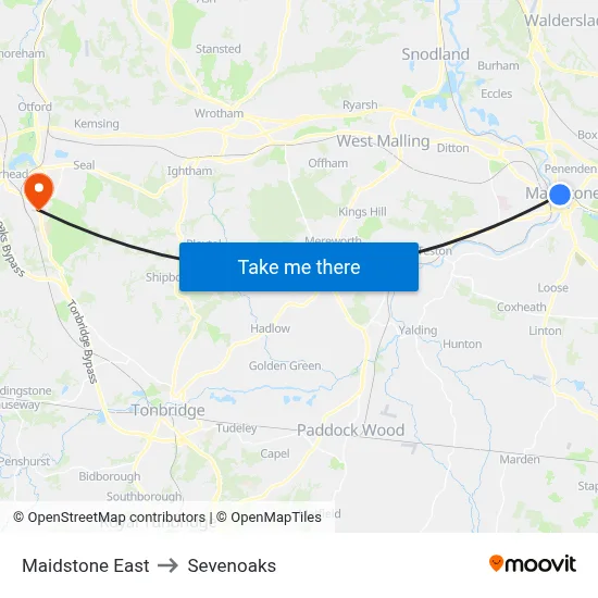 Maidstone East to Sevenoaks map