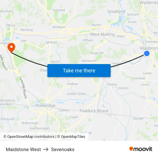 Maidstone West to Sevenoaks map