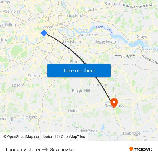 London Victoria to Sevenoaks map