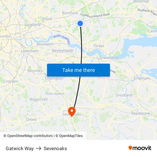 Gatwick Way to Sevenoaks map