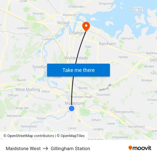Maidstone West to Gillingham Station map