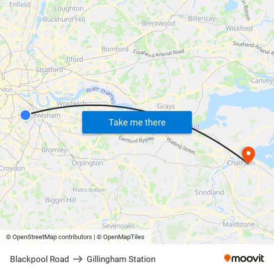 Blackpool Road to Gillingham Station map
