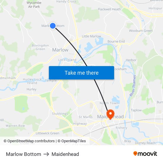 Marlow Bottom to Maidenhead map