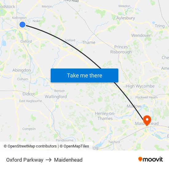 Oxford Parkway to Maidenhead map