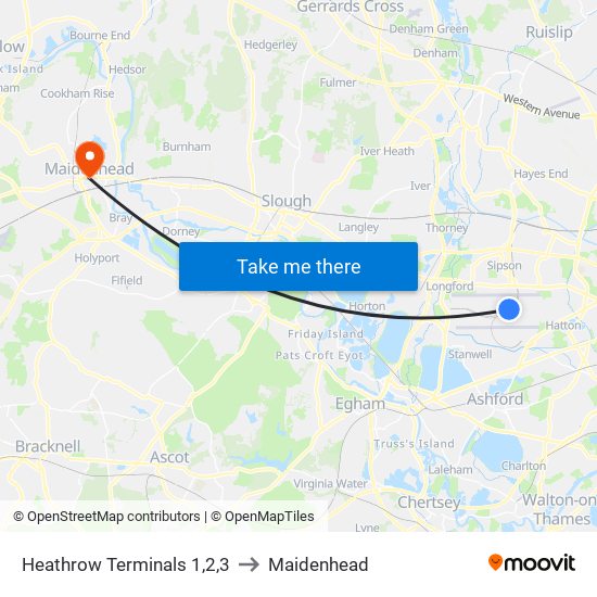 Heathrow Terminals 1,2,3 to Maidenhead map