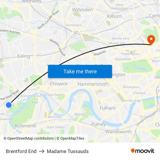Brentford End to Madame Tussauds map