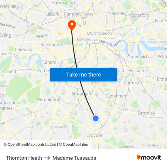 Thornton Heath to Madame Tussauds map