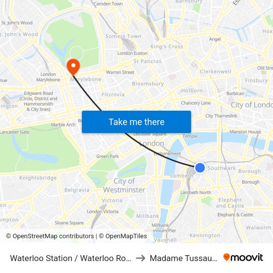 Waterloo Station / Waterloo Road to Madame Tussauds map