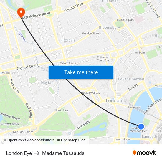 London Eye to Madame Tussauds map