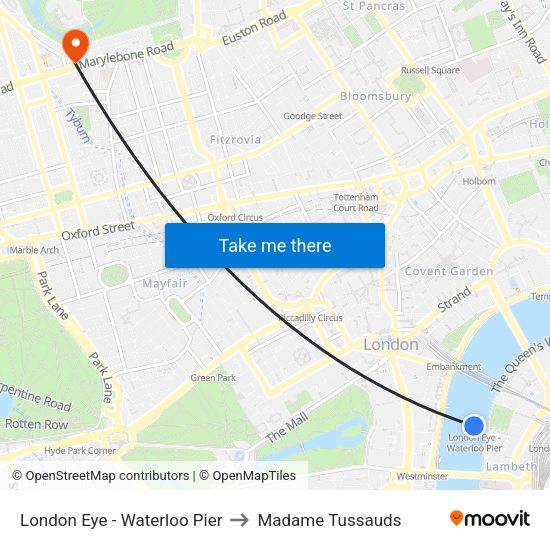 London Eye - Waterloo Pier to Madame Tussauds map