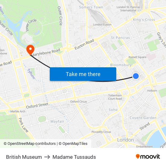 British Museum to Madame Tussauds map