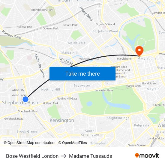 Bose Westfield London to Madame Tussauds map