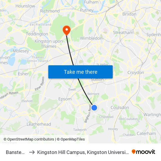 Banstead to Kingston Hill Campus, Kingston University map