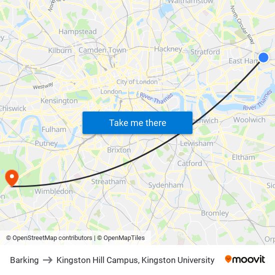 Barking to Kingston Hill Campus, Kingston University map