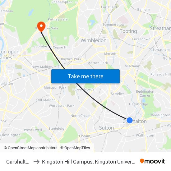 Carshalton to Kingston Hill Campus, Kingston University map