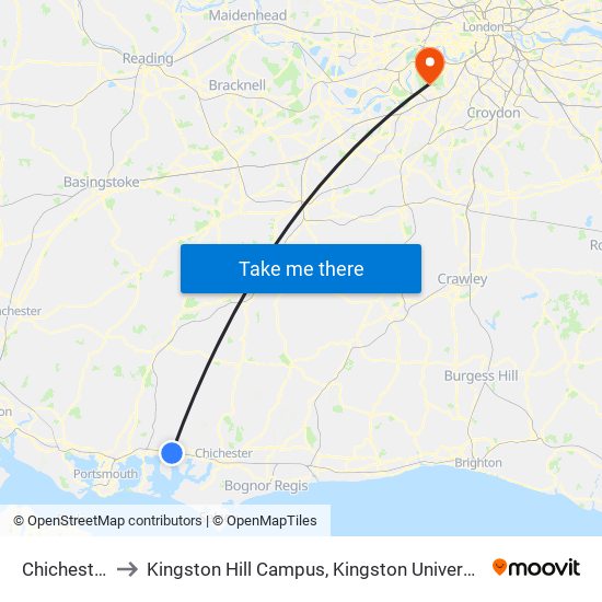 Chichester to Kingston Hill Campus, Kingston University map