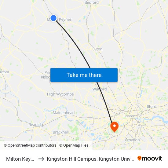 Milton Keynes to Kingston Hill Campus, Kingston University map
