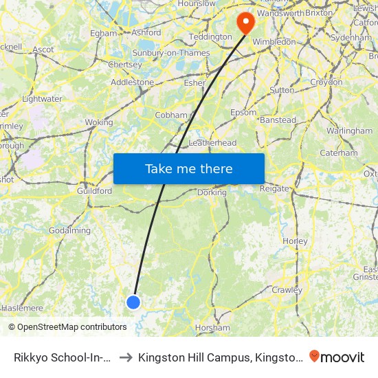 Rikkyo School-In-England to Kingston Hill Campus, Kingston University map
