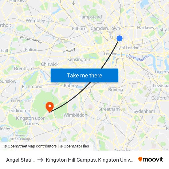 Angel Station to Kingston Hill Campus, Kingston University map