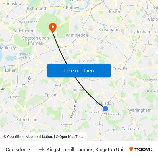 Coulsdon South to Kingston Hill Campus, Kingston University map