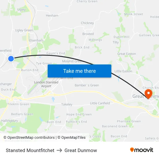 Stansted Mountfitchet to Great Dunmow map