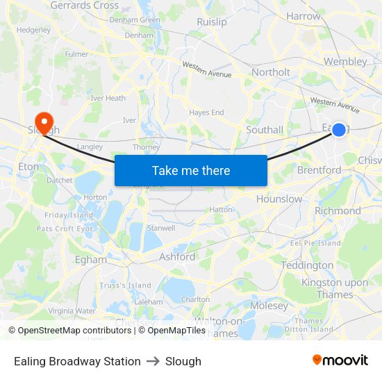 Ealing Broadway Station to Slough map
