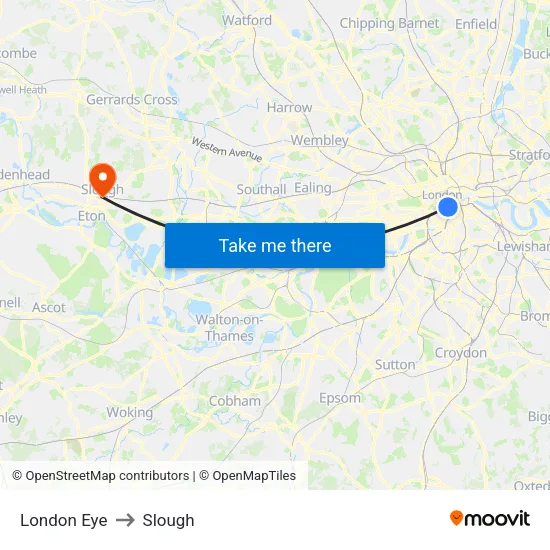 London Eye to Slough map