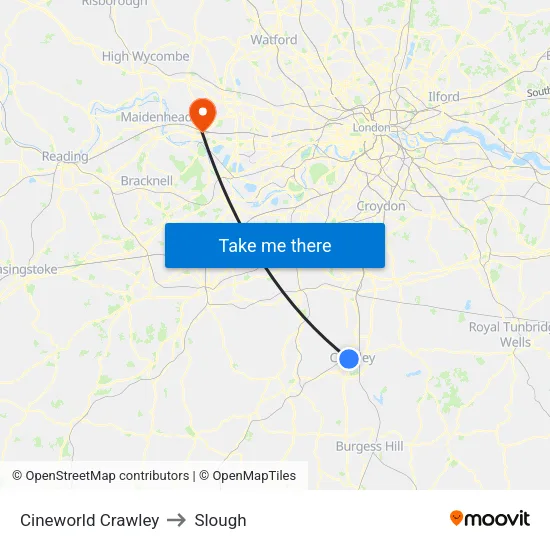 Cineworld Crawley to Slough map