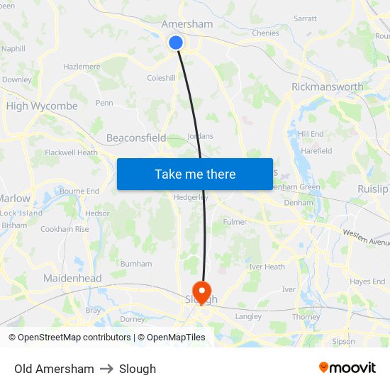 Old Amersham to Slough map