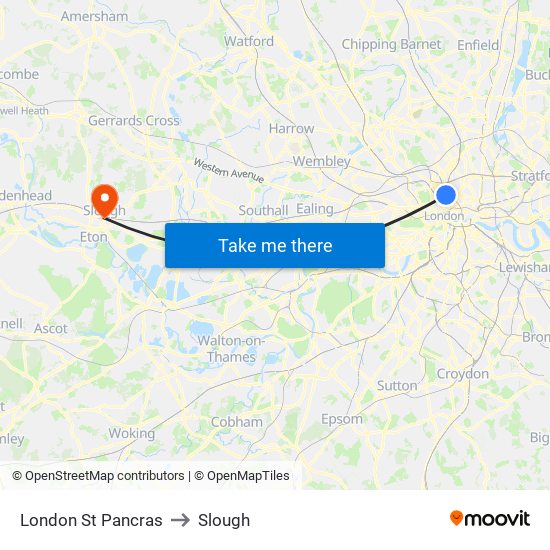 London St Pancras to Slough map