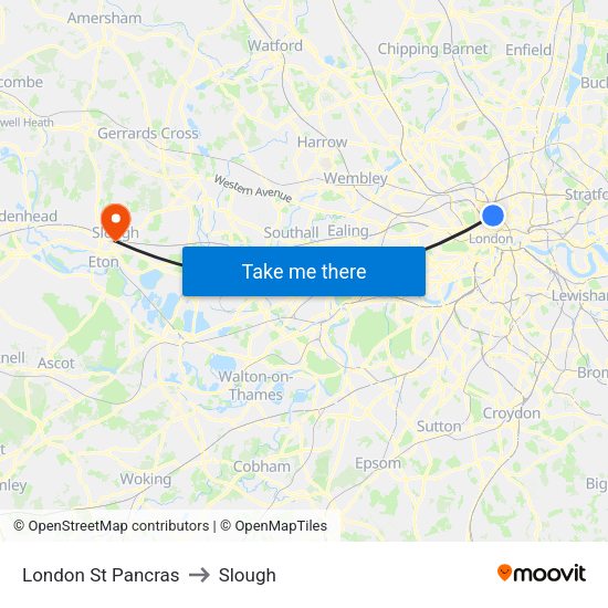 London St Pancras to Slough map