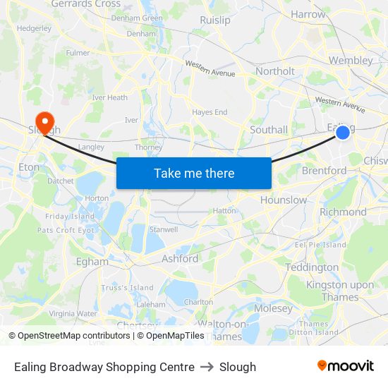 Ealing Broadway Shopping Centre to Slough map