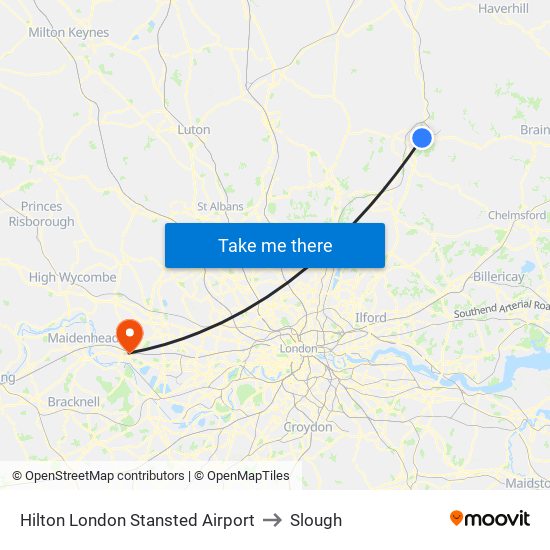 Hilton London Stansted Airport to Slough map
