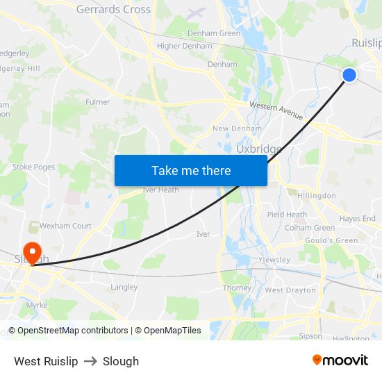 West Ruislip to Slough map