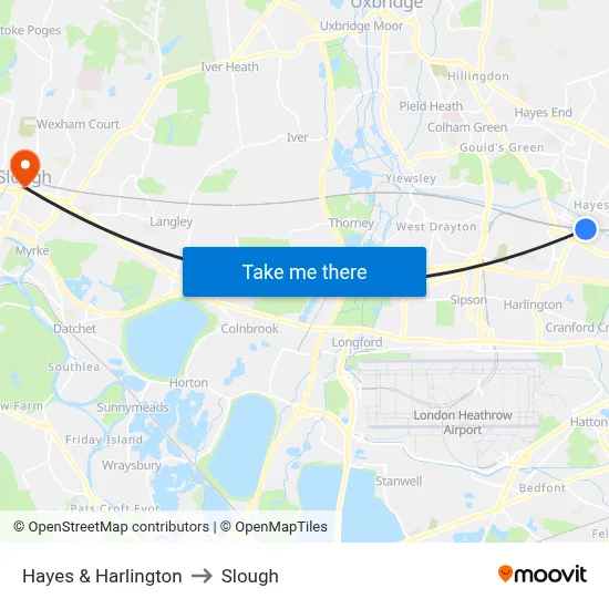 Hayes & Harlington to Slough map