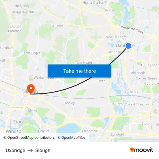 Uxbridge to Slough map